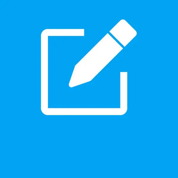 A blue background with an image of a pen and paper.